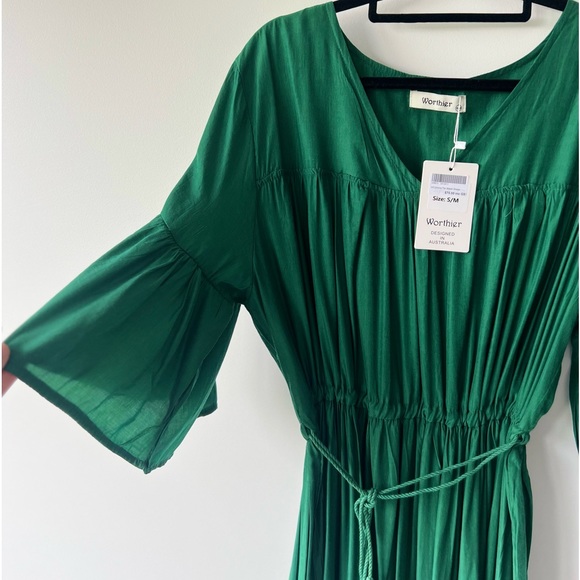 Worthier Umina Tie Waist Dress in Forrest Green Size S/M BNWT - Picture 3 of 8